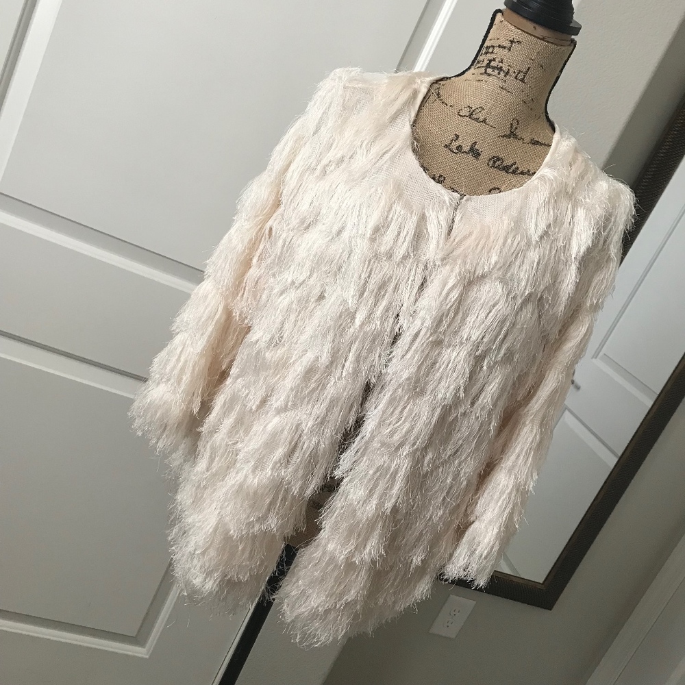 NY COLLECTION womens cream fringe jacket